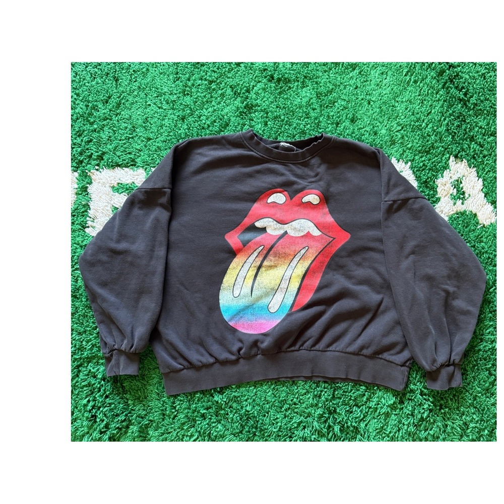 H&M Rolling Stones Sweatshirt Womens XL Grey Good Rainbow Tongue Graphic